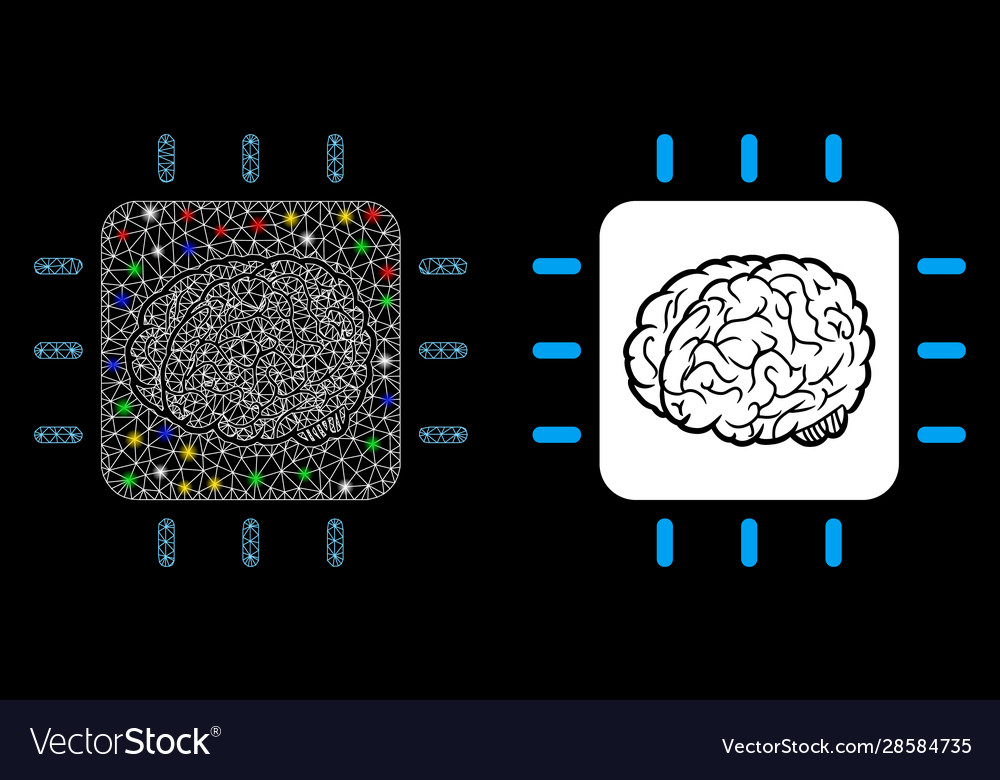 Glossy mesh 2d neural processor icon with light vector image Glossy mesh 2d neural processor icon with light