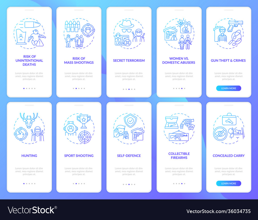 Gun control dark blue onboarding mobile app page