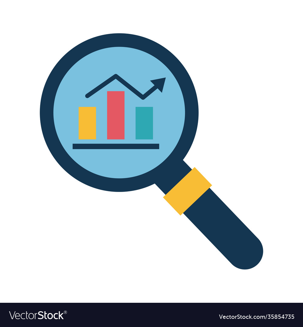 Infographic Bars Chart In Lupe Flat Style Icon Vector Image