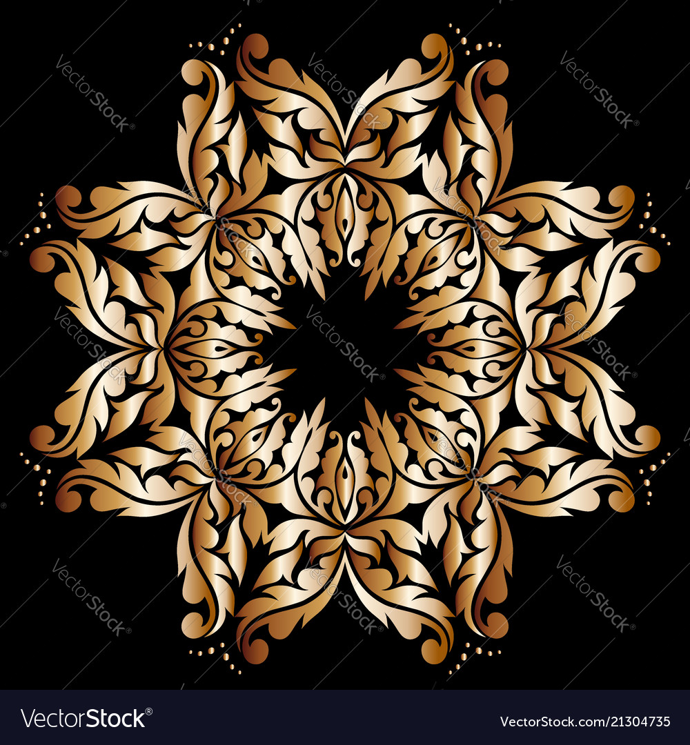 Round lace pattern in gold on a red background vector image Round lace pattern in gold on a red background