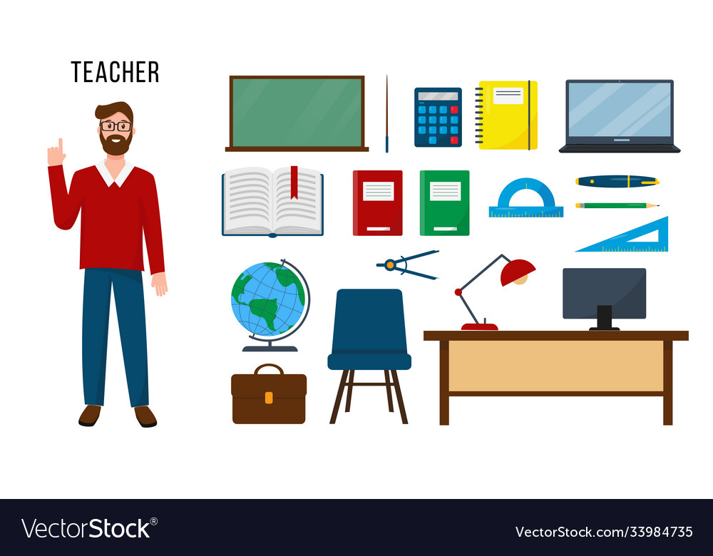 Teacher and set equipment for his work vector image Teacher and set equipment for his work