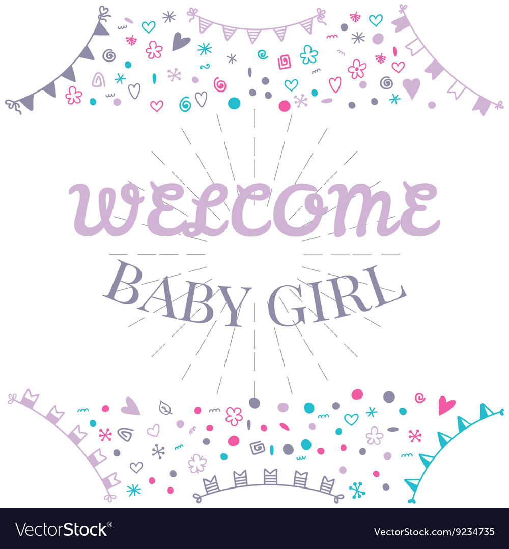 Welcome Baby Girl Baby Shower Greeting Card Cute Vector Image