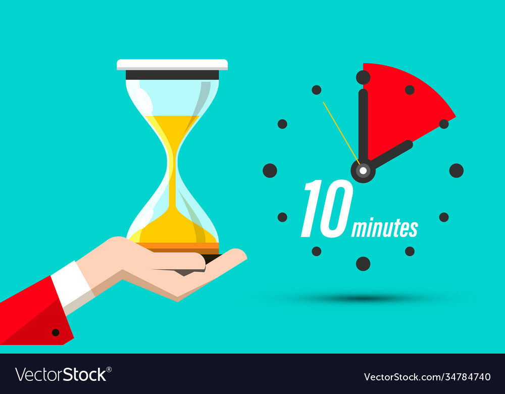 10 - ten minutes clock symbol with hourglass in Vector Image