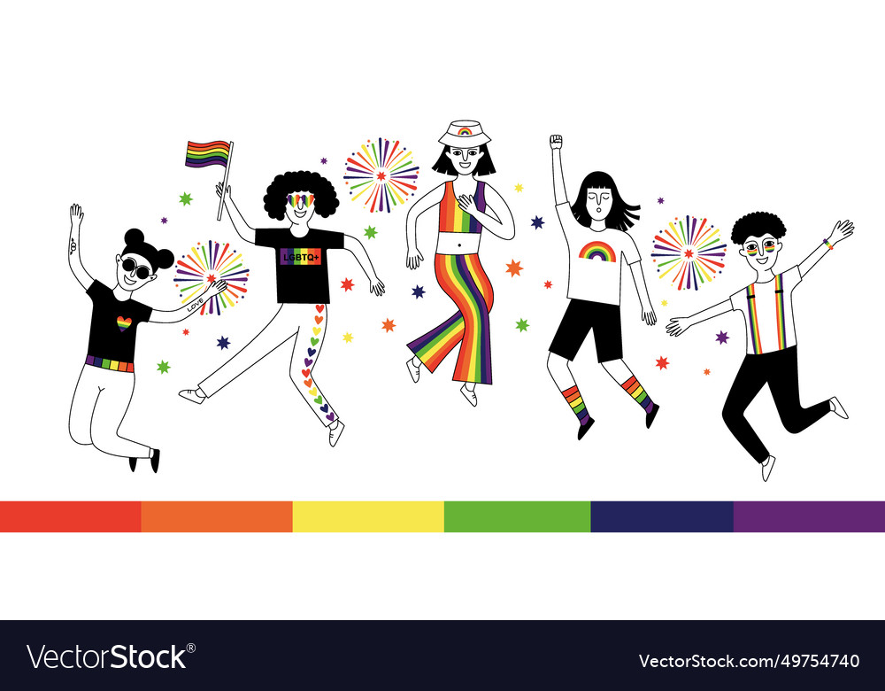 Happy people take part in the prade parade Vector Image