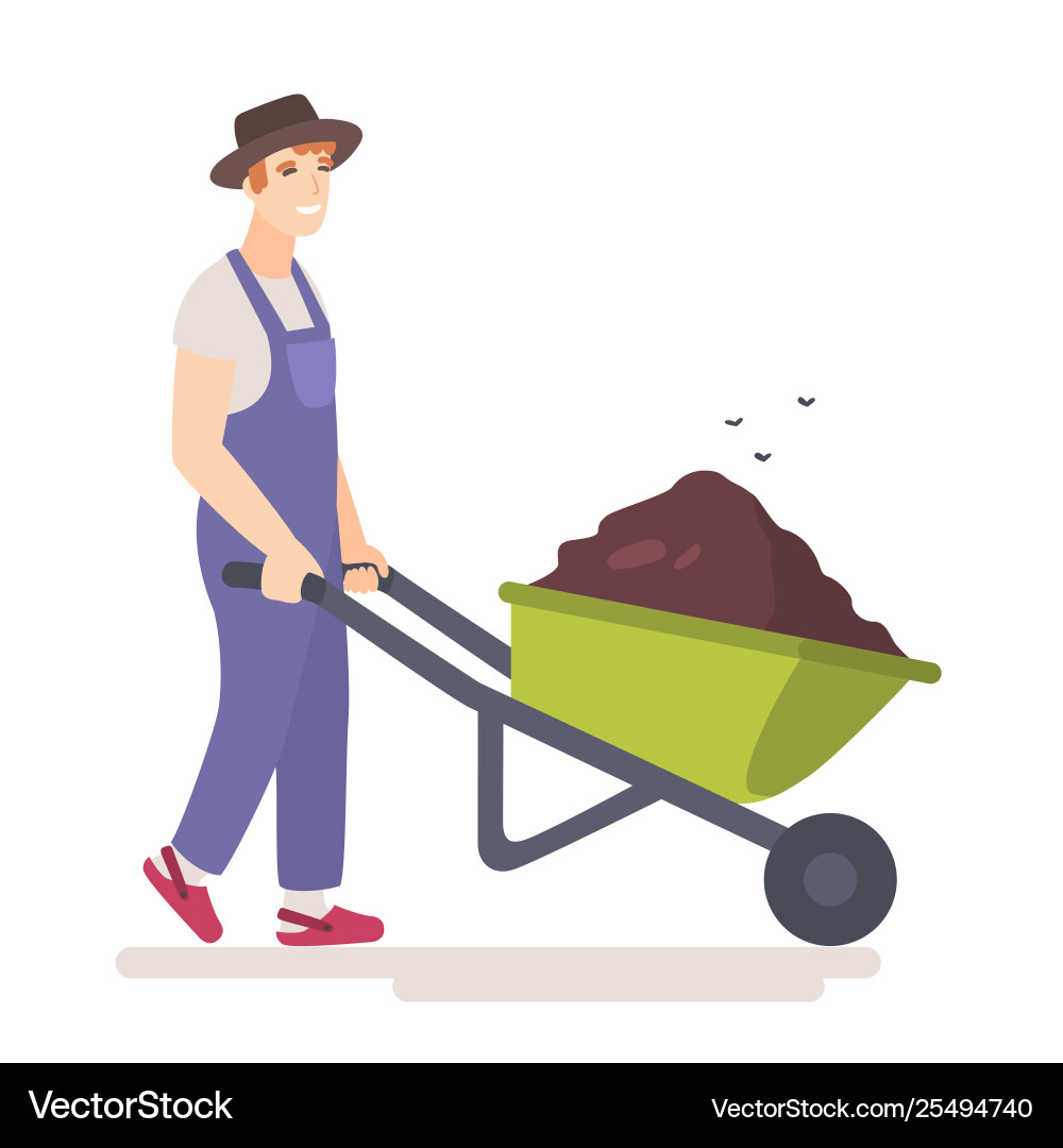 Man with wheelbarrow full dirt or ground Vector Image