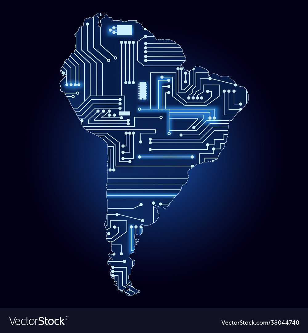 Map south america with electronic circuit