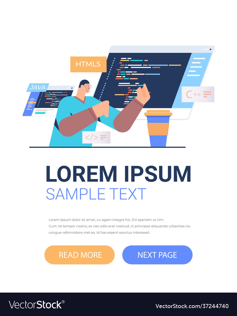 Programmer writing code for computer app vector image Programmer writing code for computer app