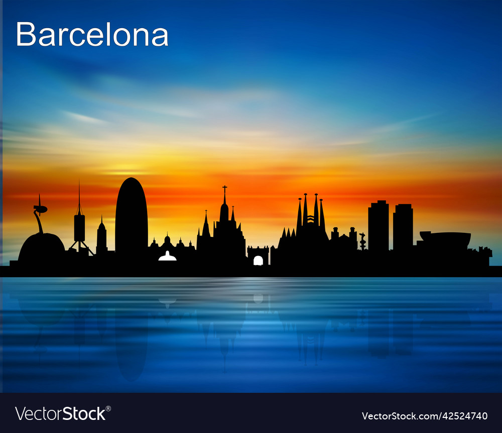 Silhouette of barcelona city in the sunset