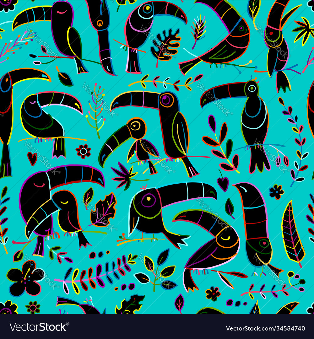 Toucans paradise tropical bird seamless pattern