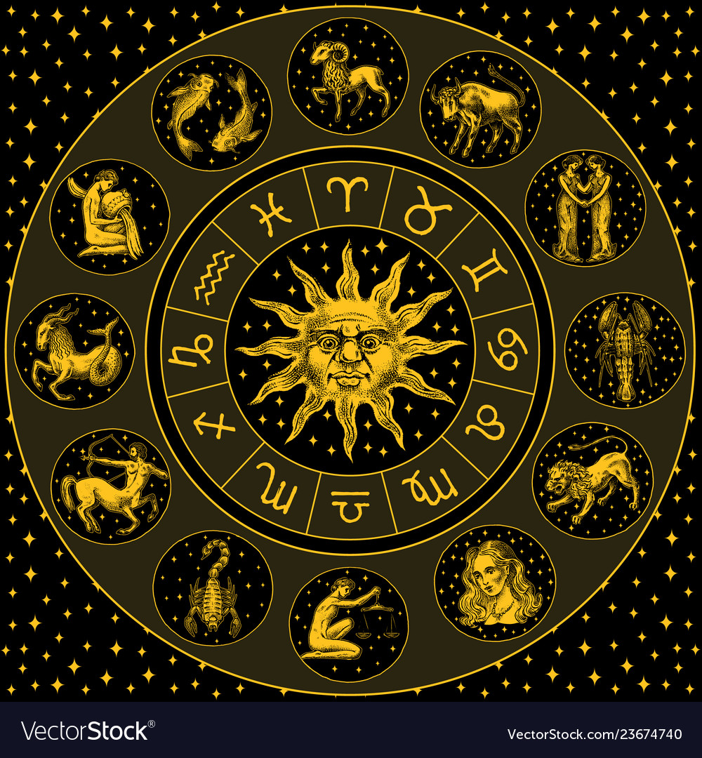 Zodiac Wheel Astrology Horoscope With Circle Sun Vector 23674740 