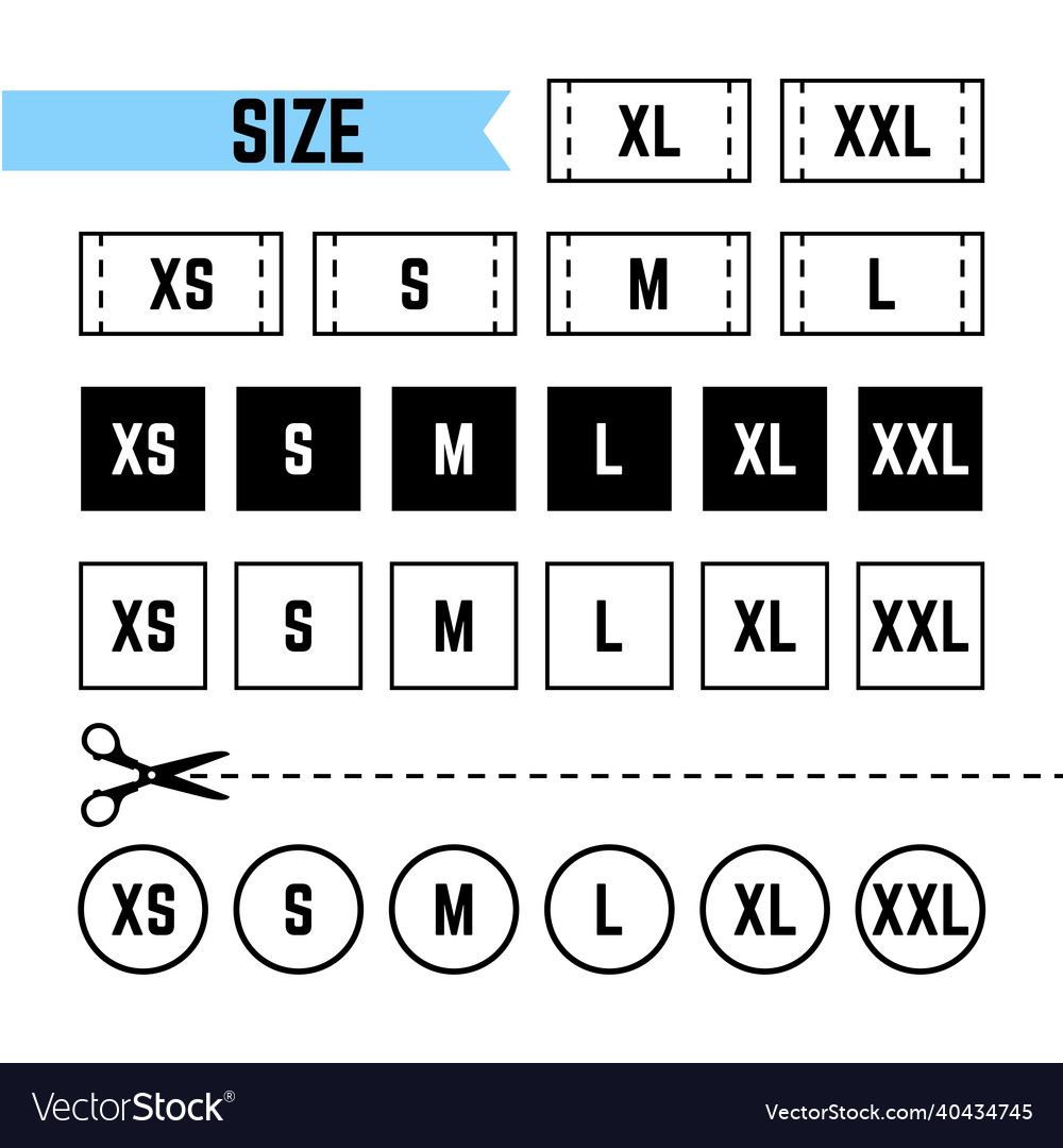 Clothing sizes labels symbols s m l xl xxl Vector Image