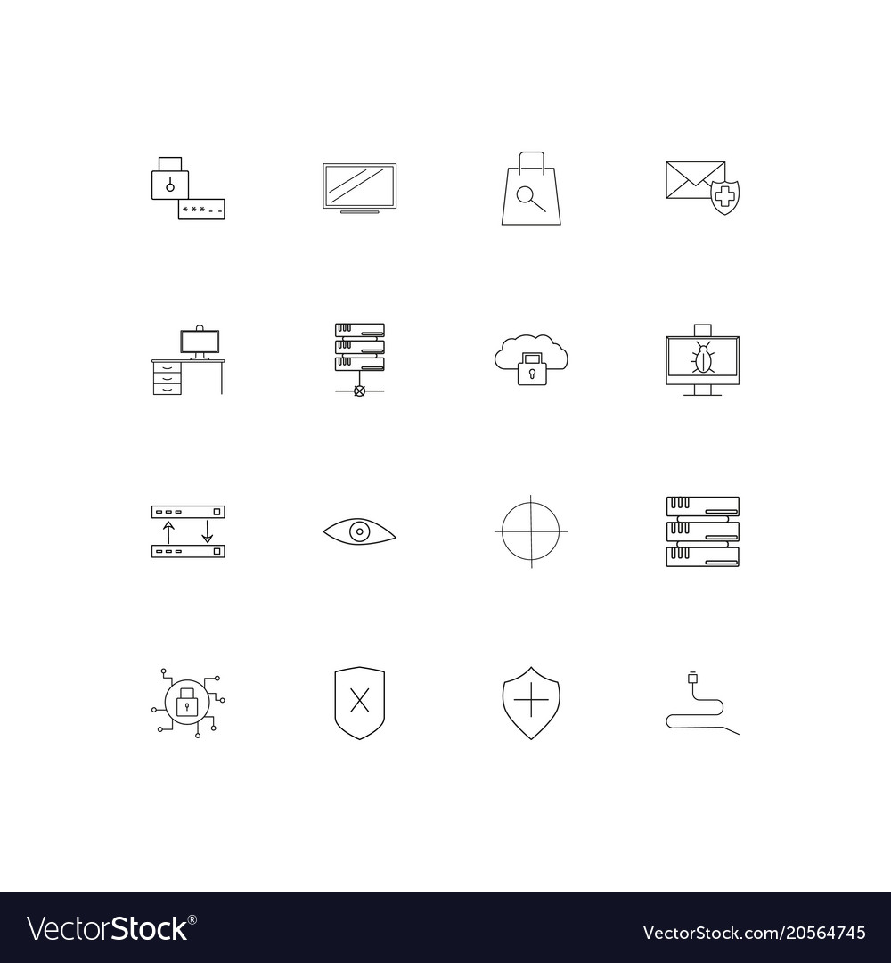 Internet security simple linear icons set