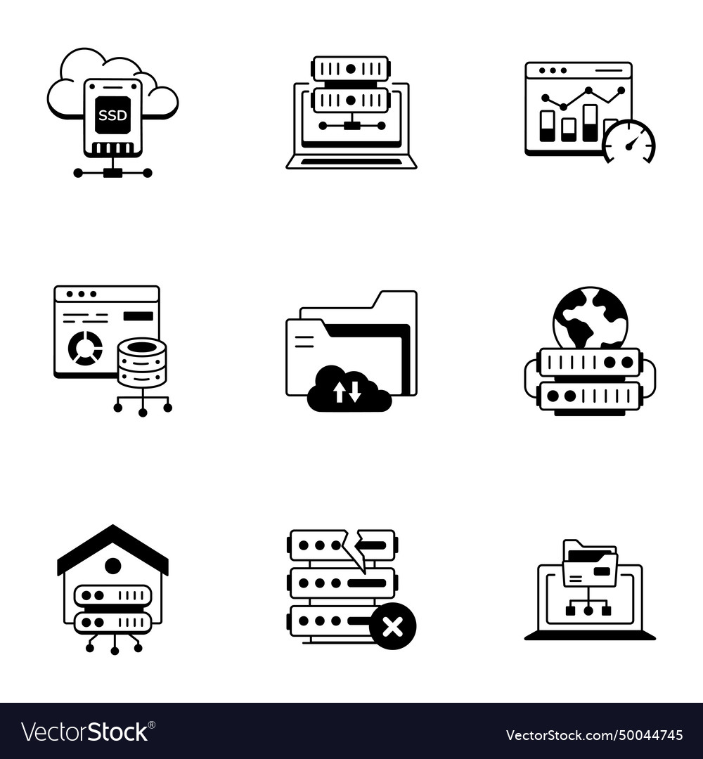 Set of data servers line icons Royalty Free Vector Image