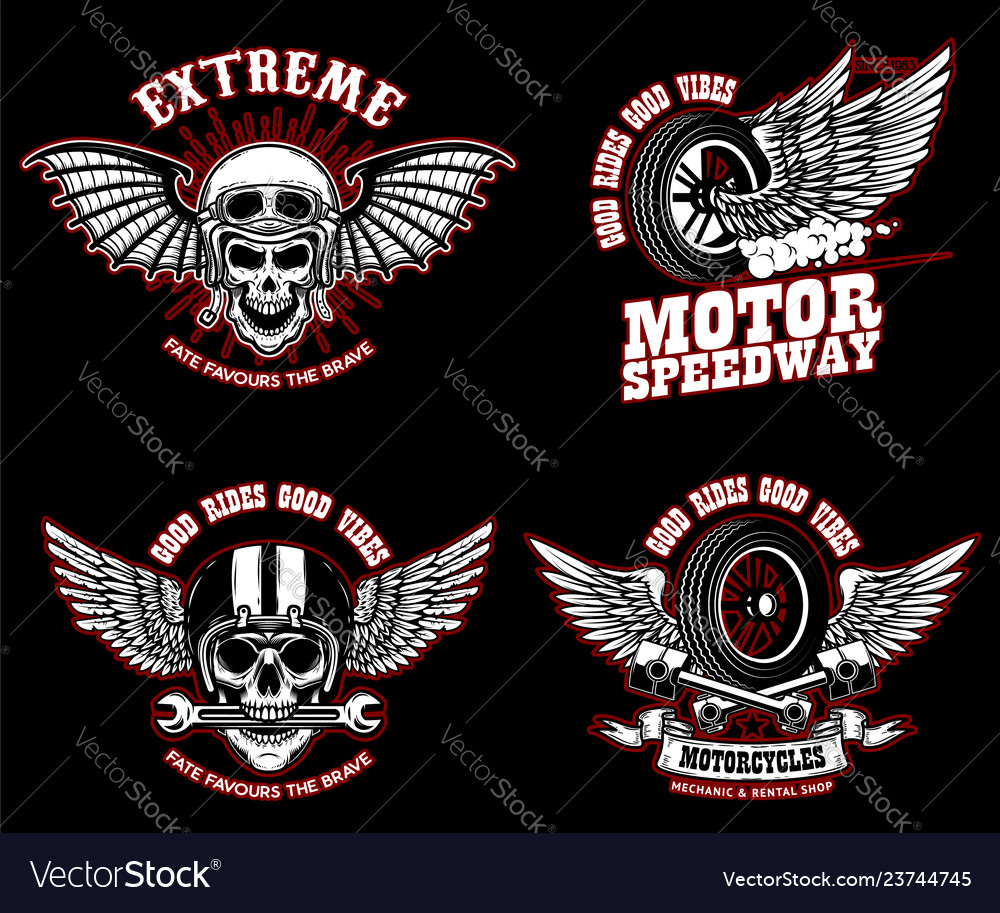 Set of racer emblem templates with motorcycle Vector Image