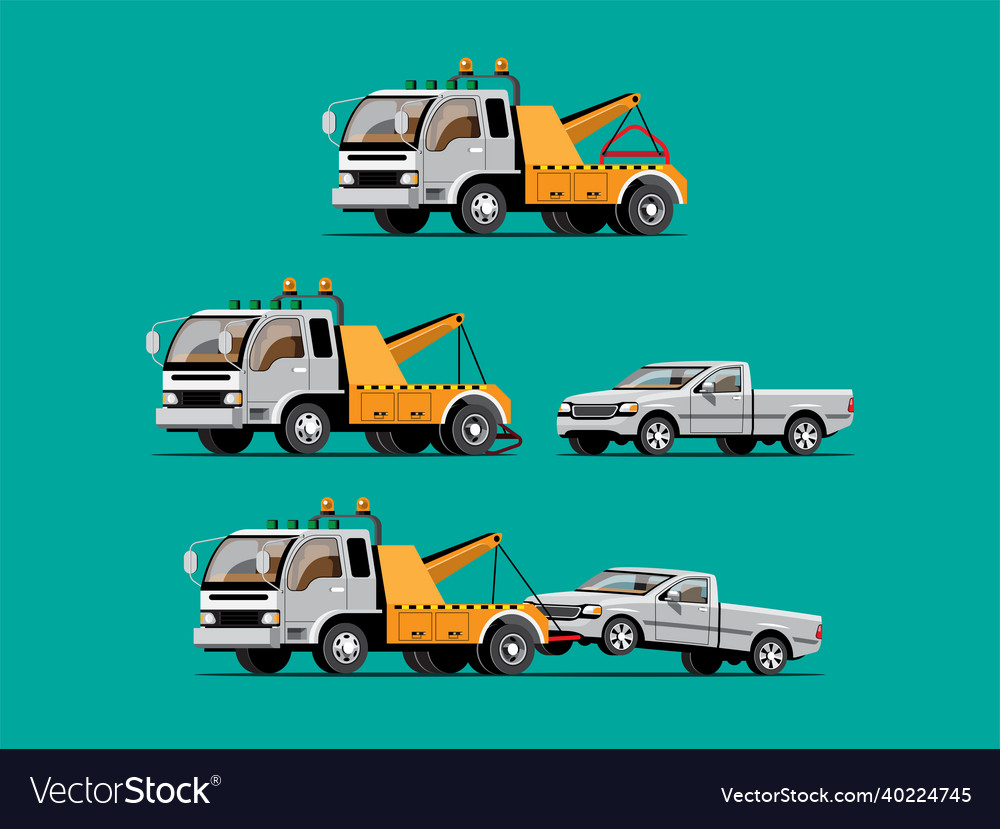 Set of towing car trucking auto transport