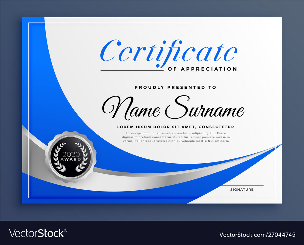 Stylish blue certificate template design Vector Image