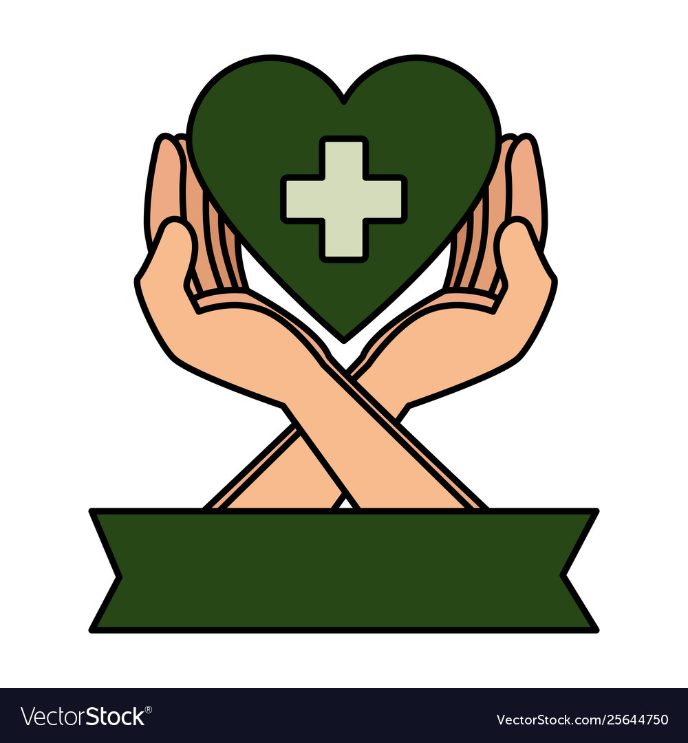 Hands protecting medical heart with cross vector image Hands protecting medical heart with cross