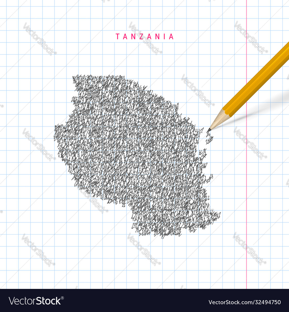 Tanzania sketch scribble map drawn on checkered