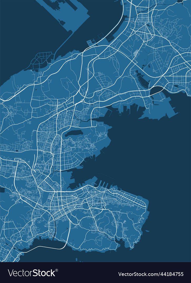 Detailed map poster of dalian city linear print Vector Image