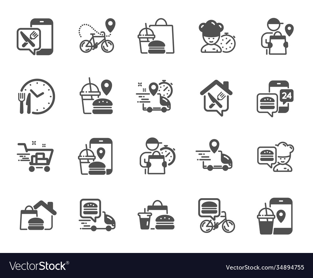 Food delivery icons courier deliveryman vector image Food delivery icons courier deliveryman