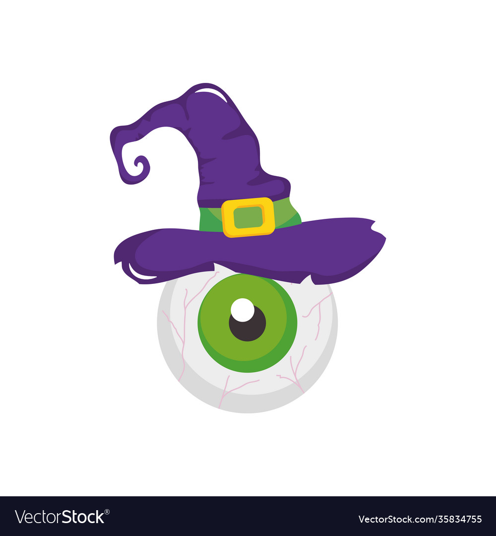 Halloween eye with witch hat flat style Royalty Free Vector