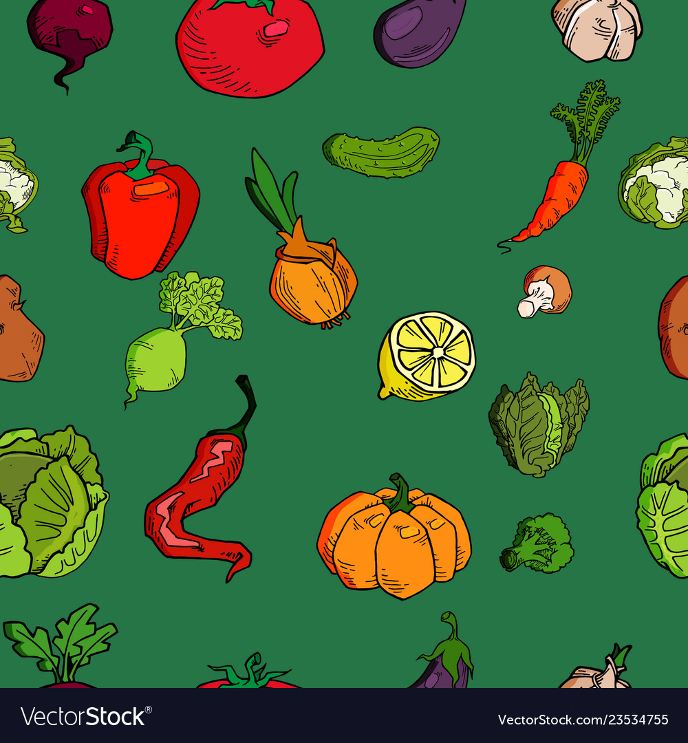 Hand drawn vegetables seamless pattern