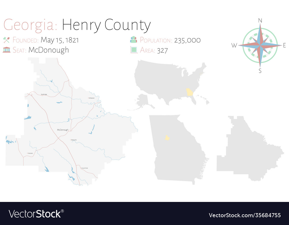 Map Henry County In Georgia Royalty Free Vector Image