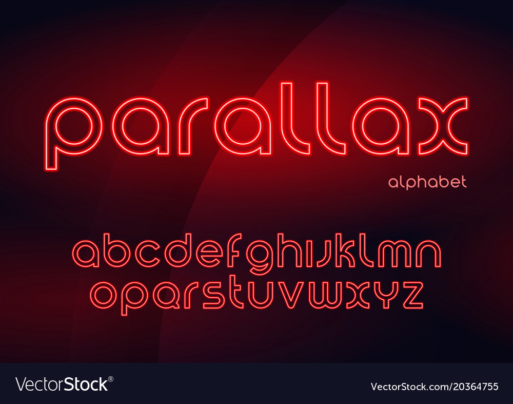 parallax linear neon typefaces alphabet royalty free vector red parallax