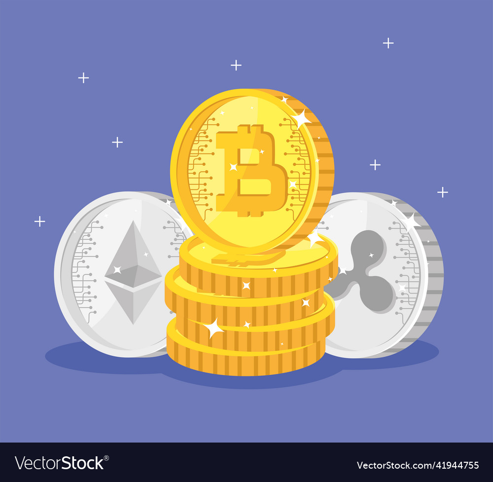 Three types de crypto coins Royalty Free Vector Image