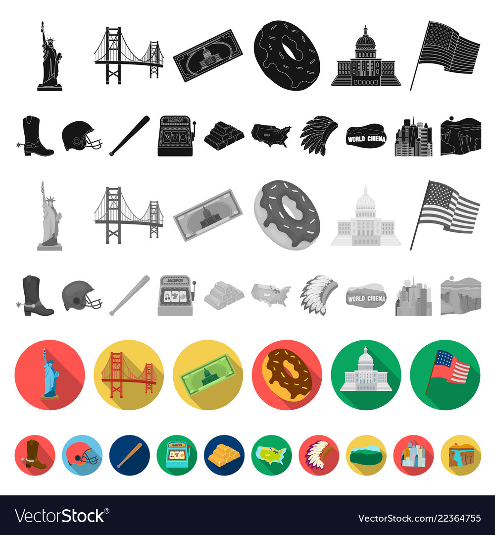 Usa country flat icons in set collection