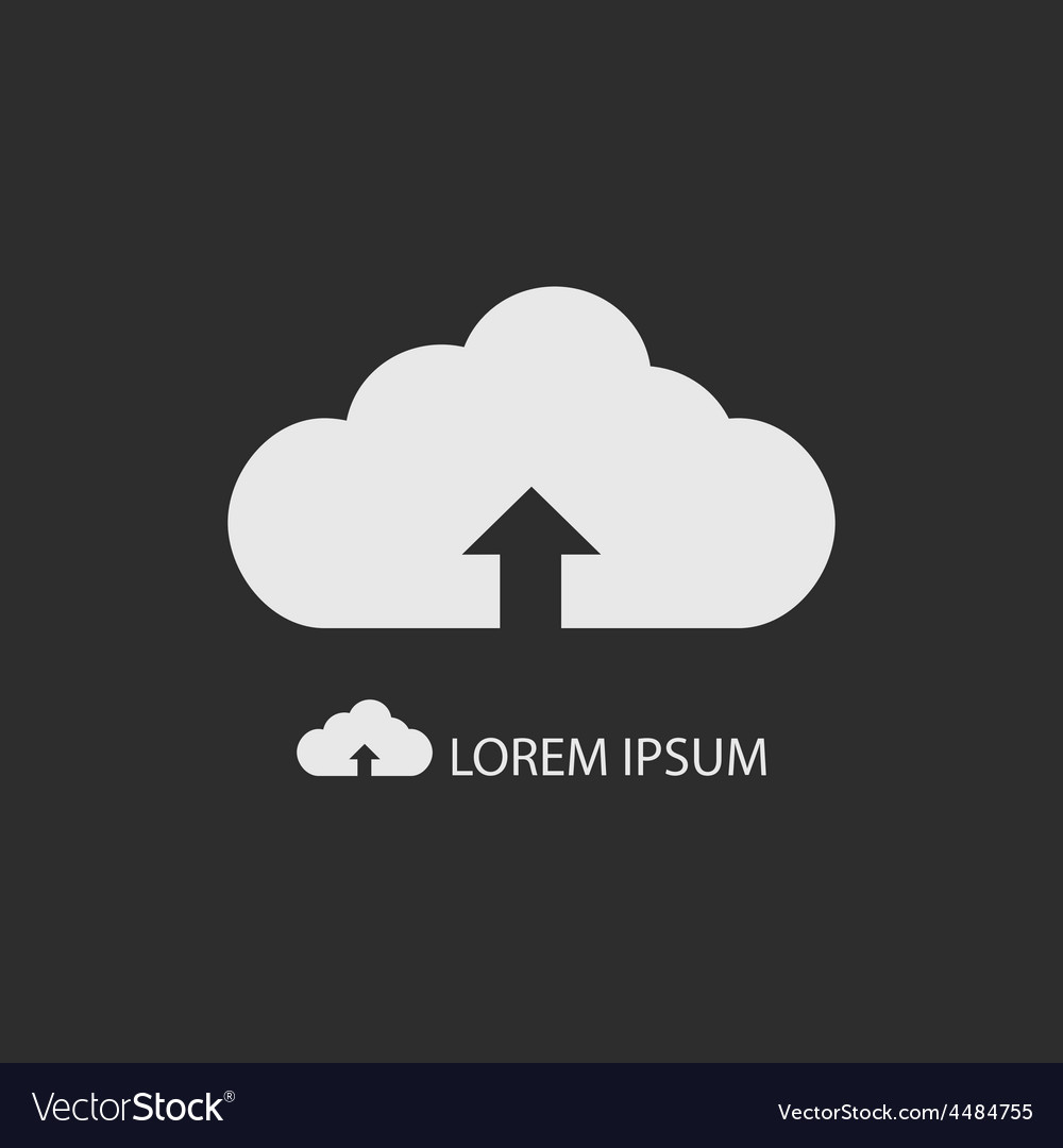 White cloud with uploading sign as logo on dark