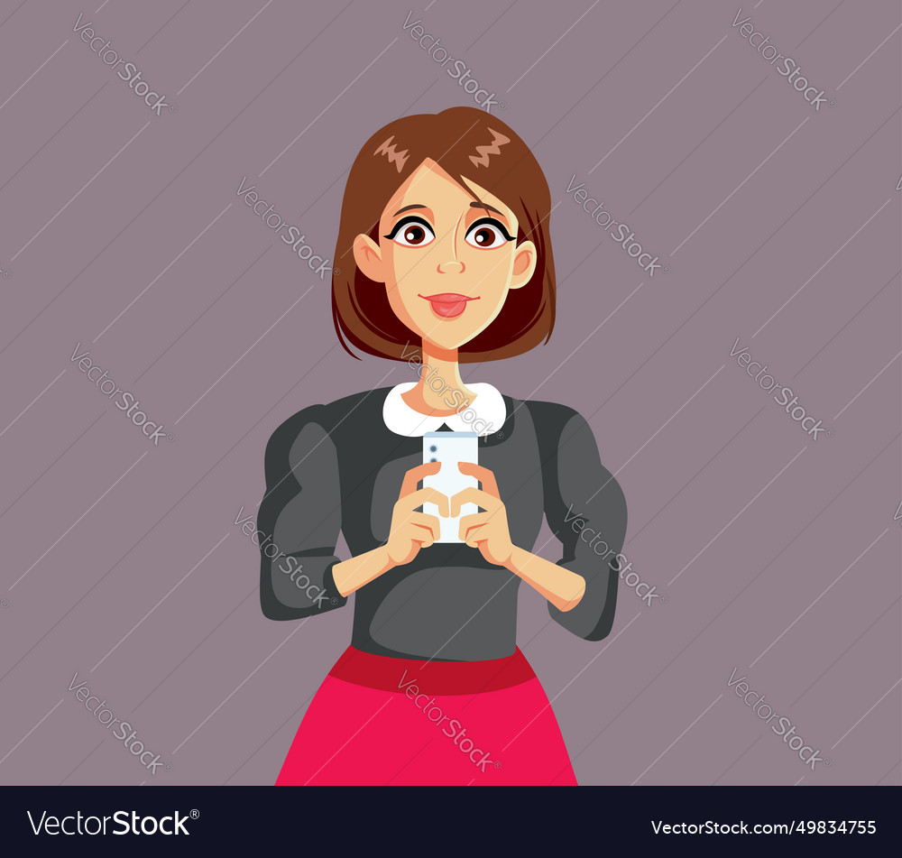 Woman holding her smartphone cartoon character Vector Image