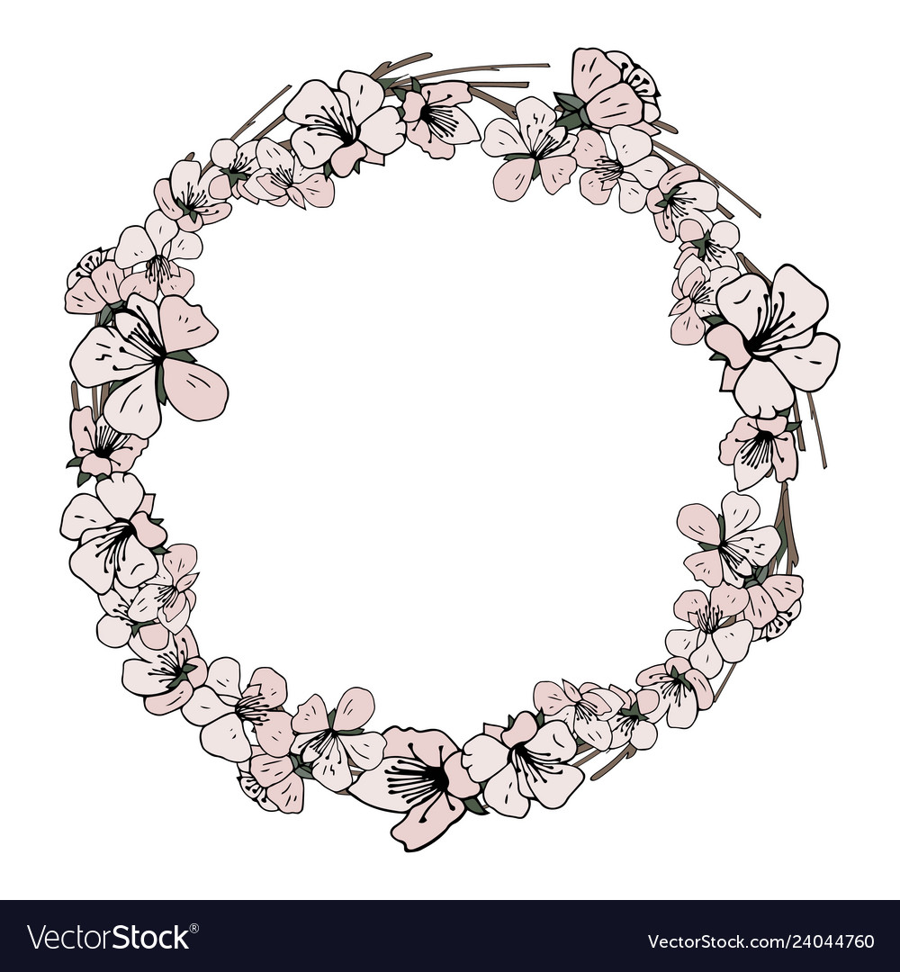 A hand drawn wreath of apple flowers isolated Vector Image