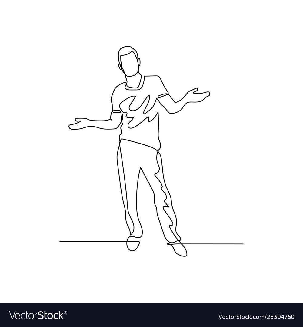 Continuous one line man stands with spread hands