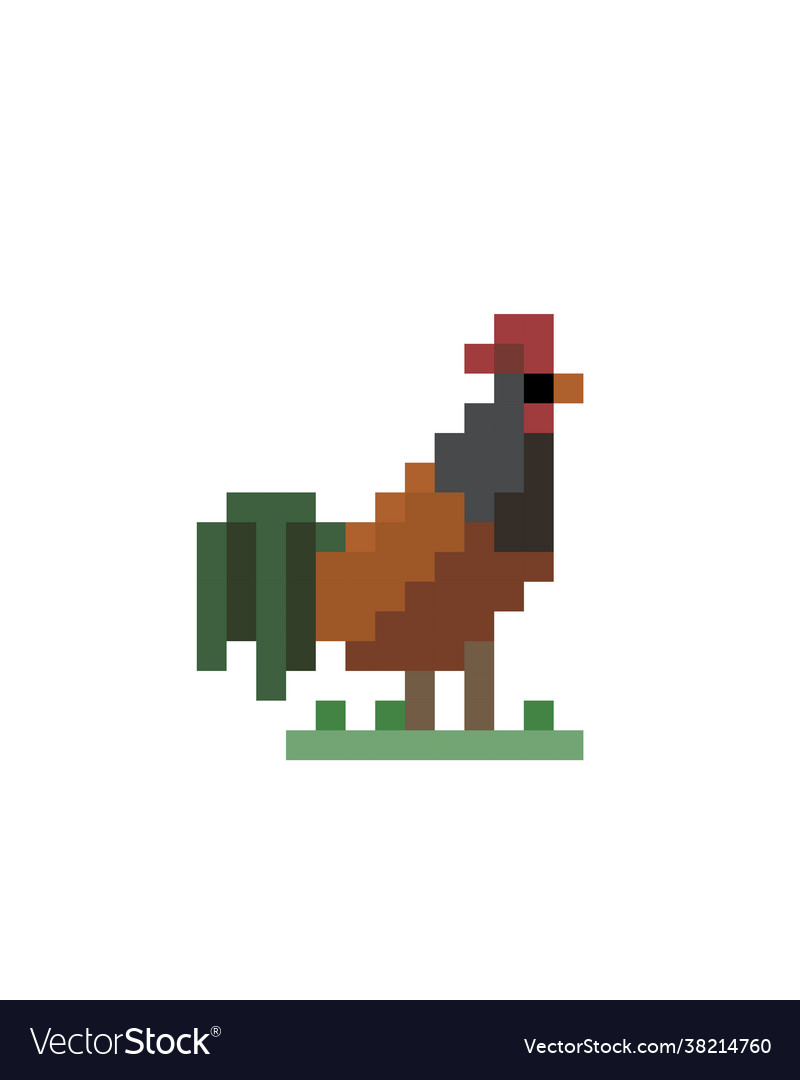 Pixel rooster image for 8 bit game assets