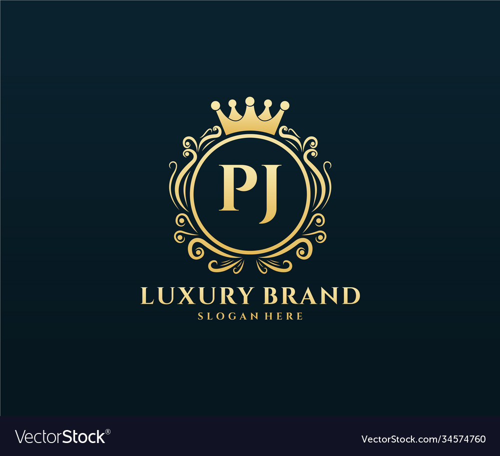 Pj initial letter gold calligraphic feminine Vector Image