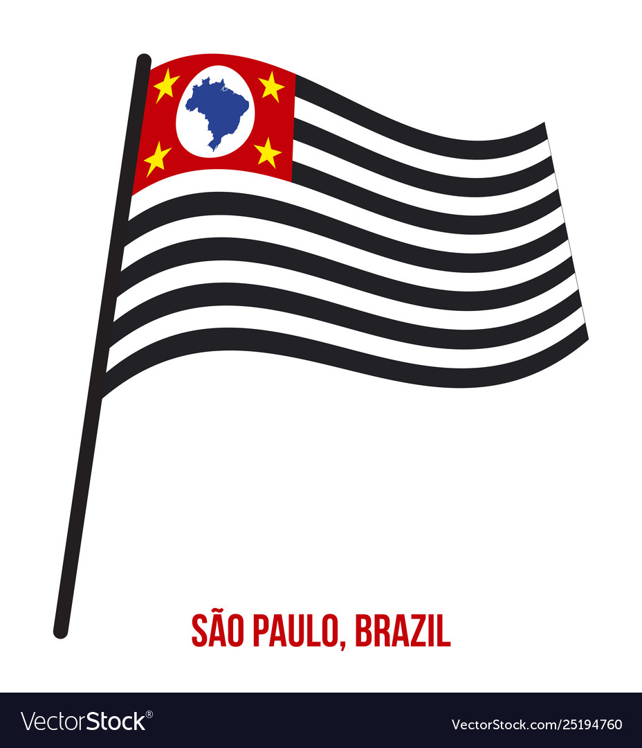 Sao paulo flag waving on white background states