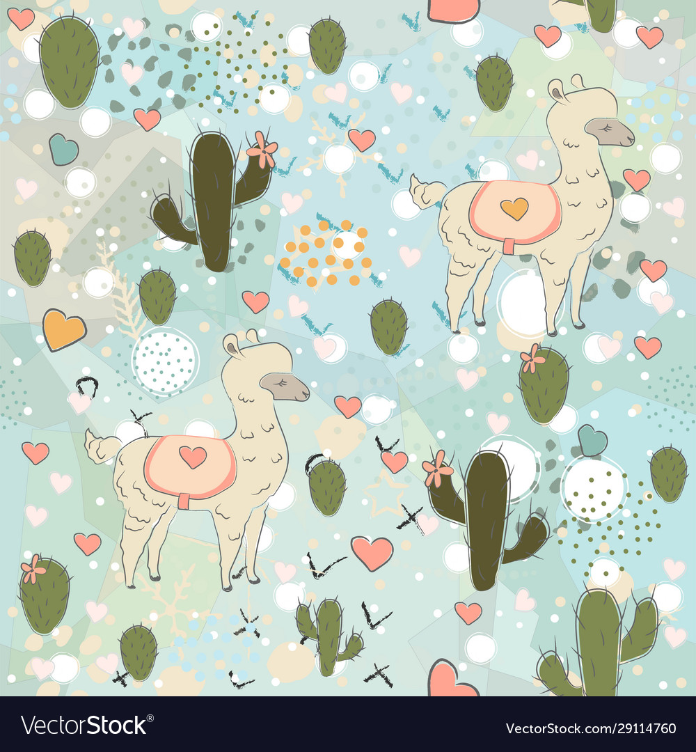 Seamless alpaca pattern with cacti vector image Seamless alpaca pattern with cacti