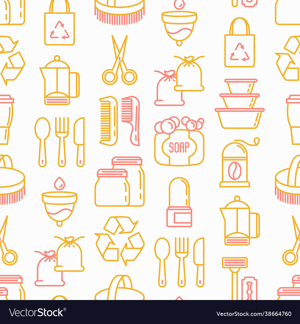 Zero waste seamless pattern with thin line icons