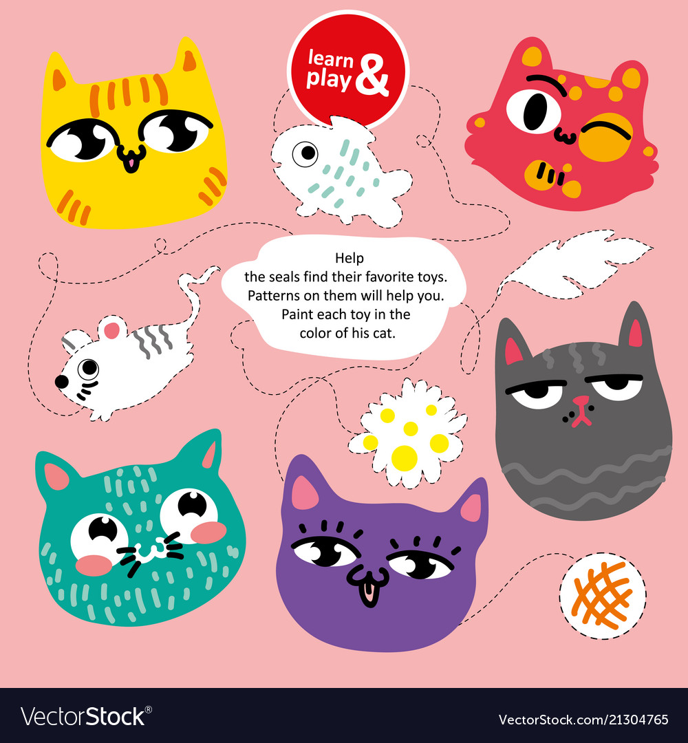 Cats game for development of logical vector image Cats game for development of logical
