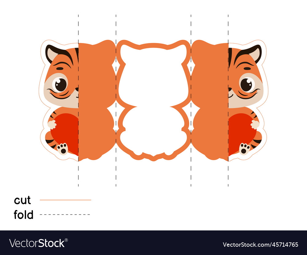 Cute tiger hold heart fold long greeting card