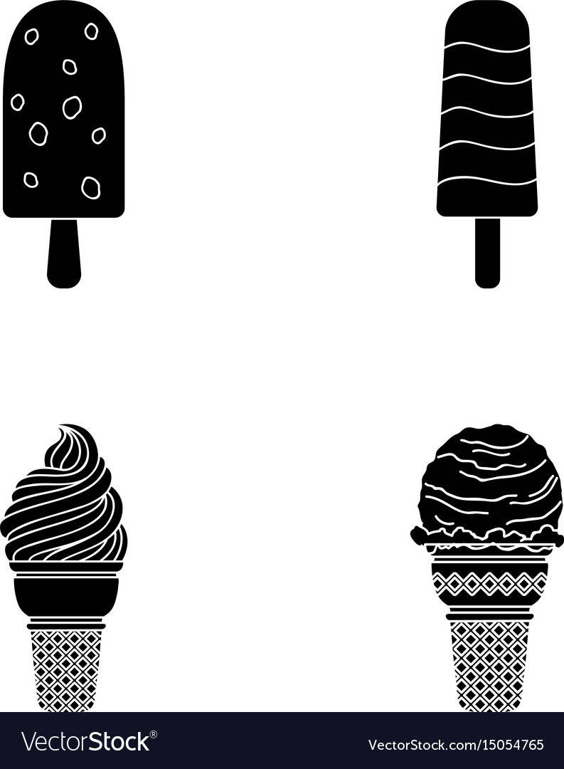 Ice cream on a stick in waffle cone and other