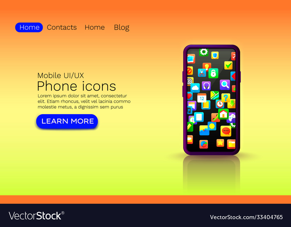 Phone icons application device screen web site vector image Phone icons application device screen web site