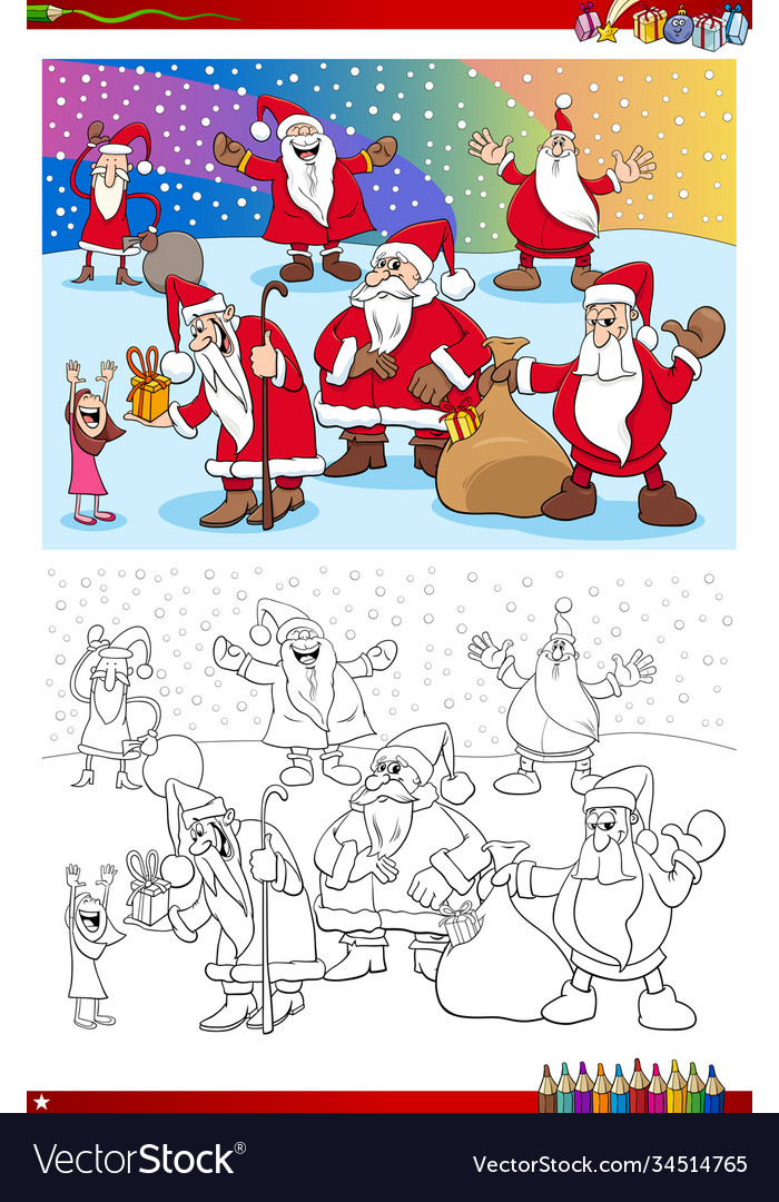 Santa claus christmas characters coloring book Vector Image