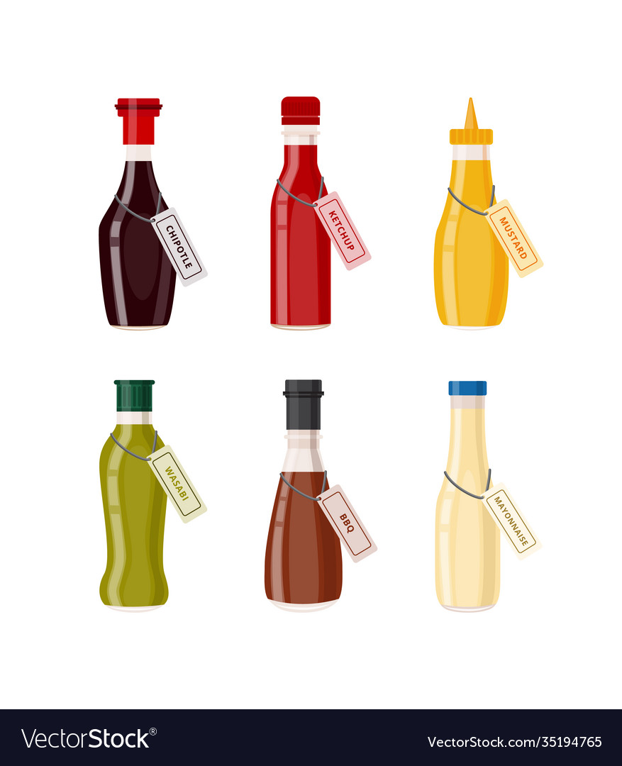 Sauce bottles a set flat isolated