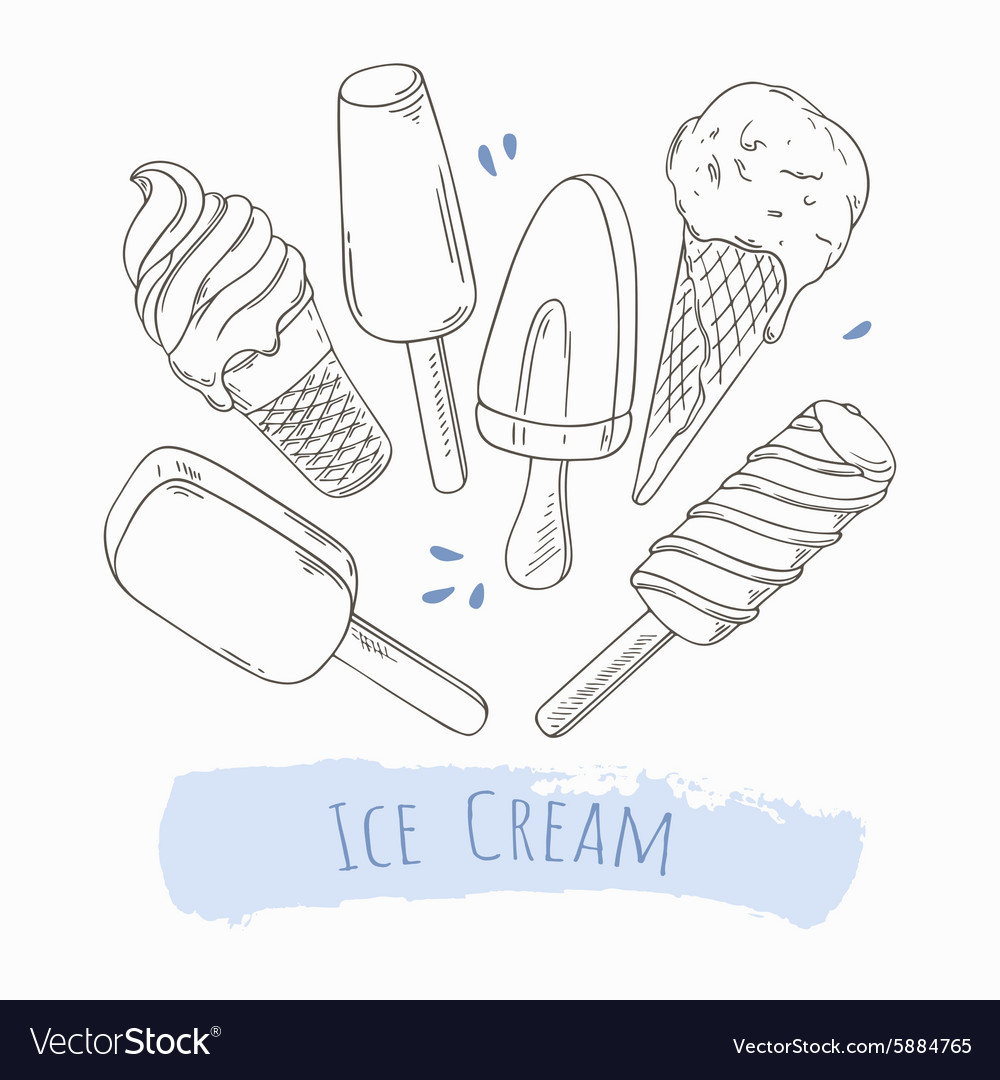 Set of hand drawn different ice cream