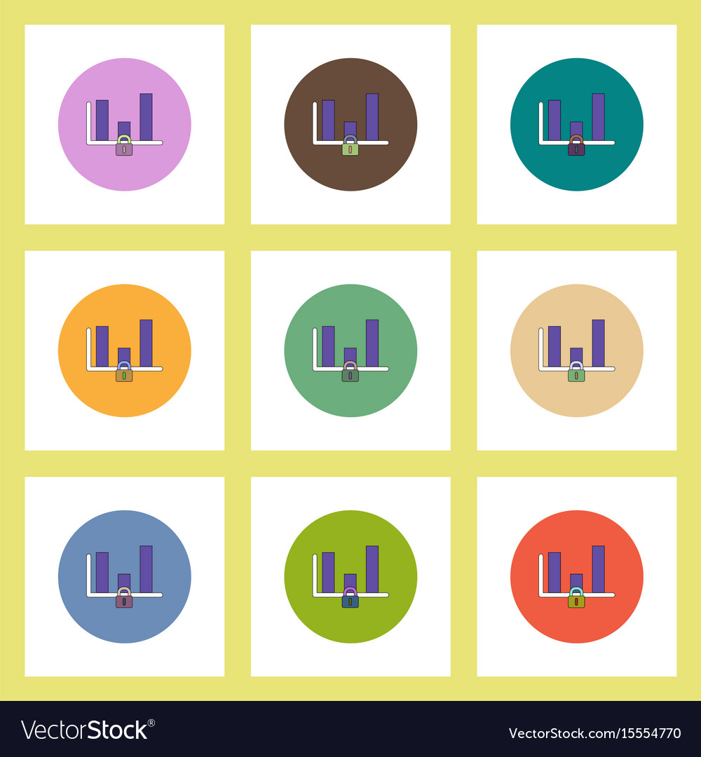 Flat icons set of column chart and lock concept