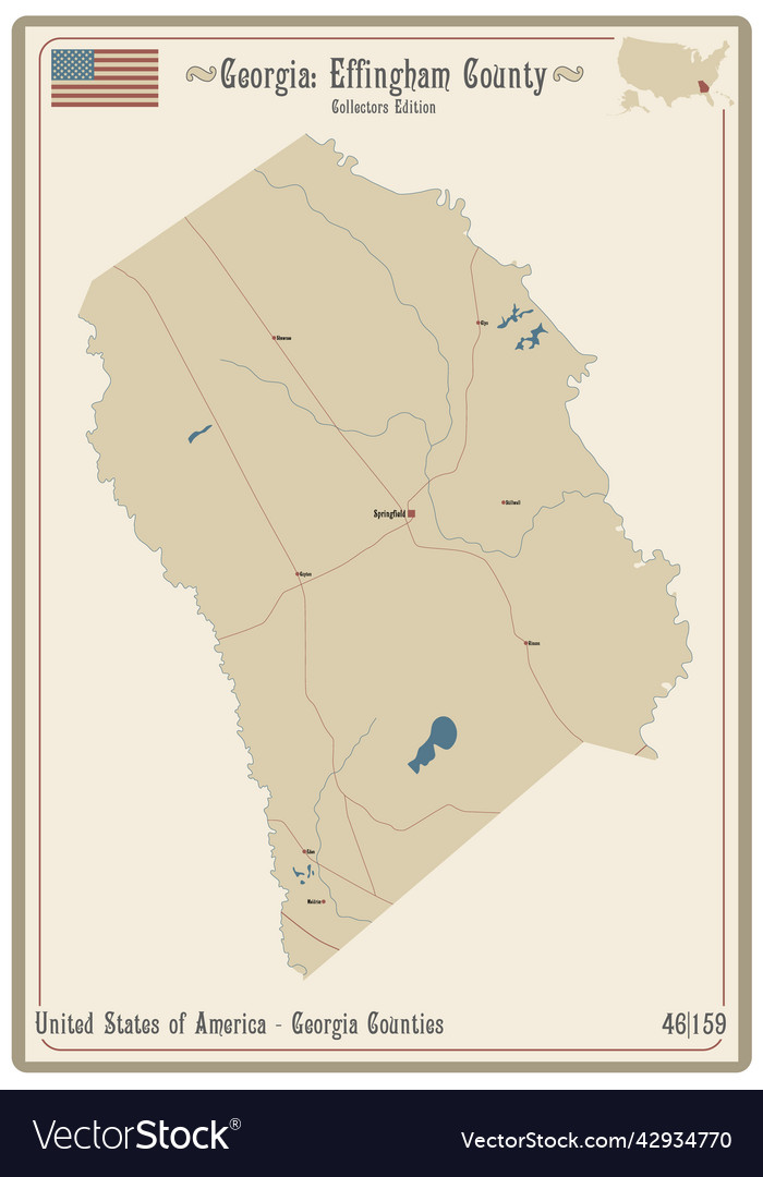 Map of effingham county in georgia Royalty Free Vector Image