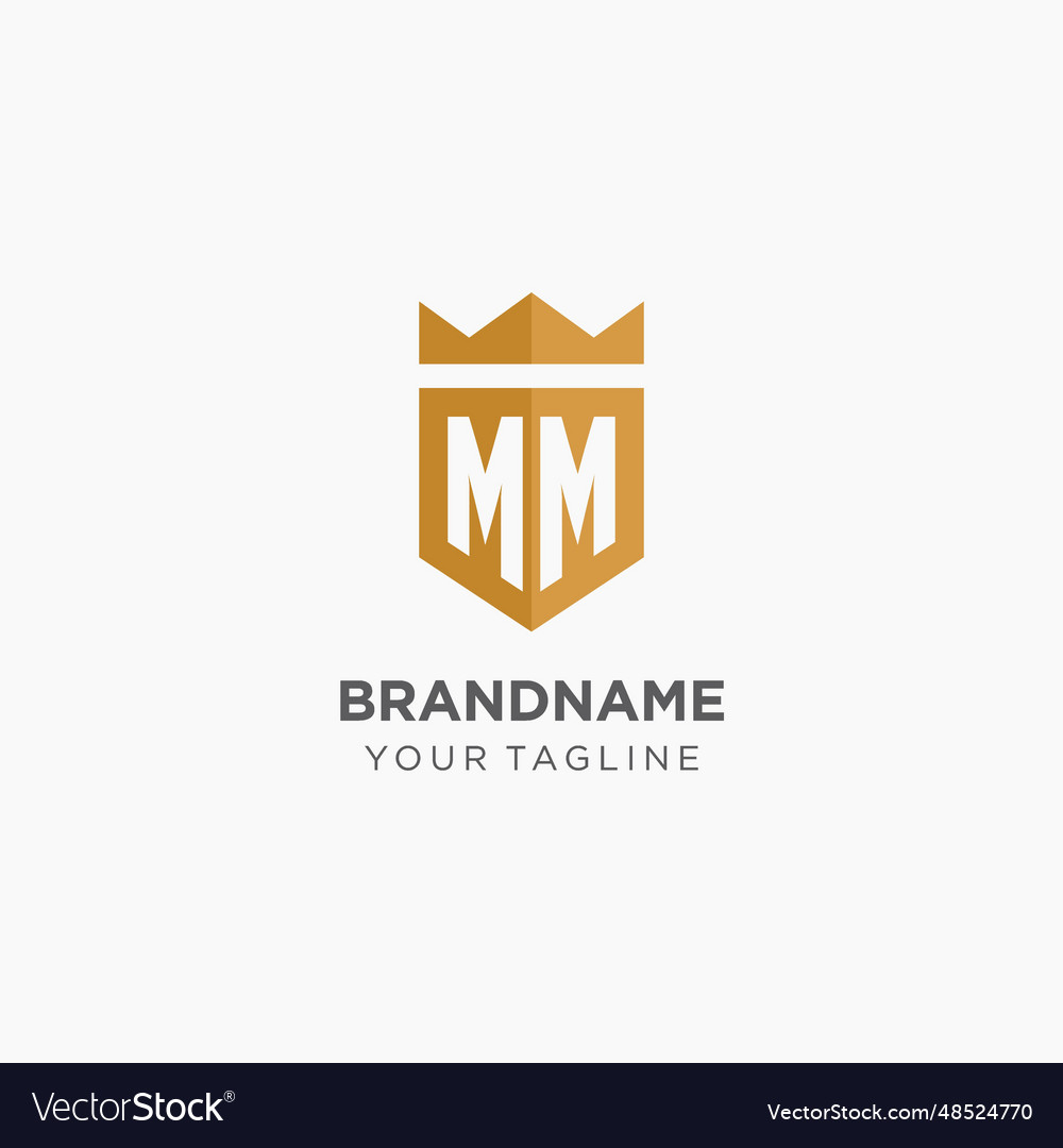 Monogram mm logo with geometric shield and crown Vector Image