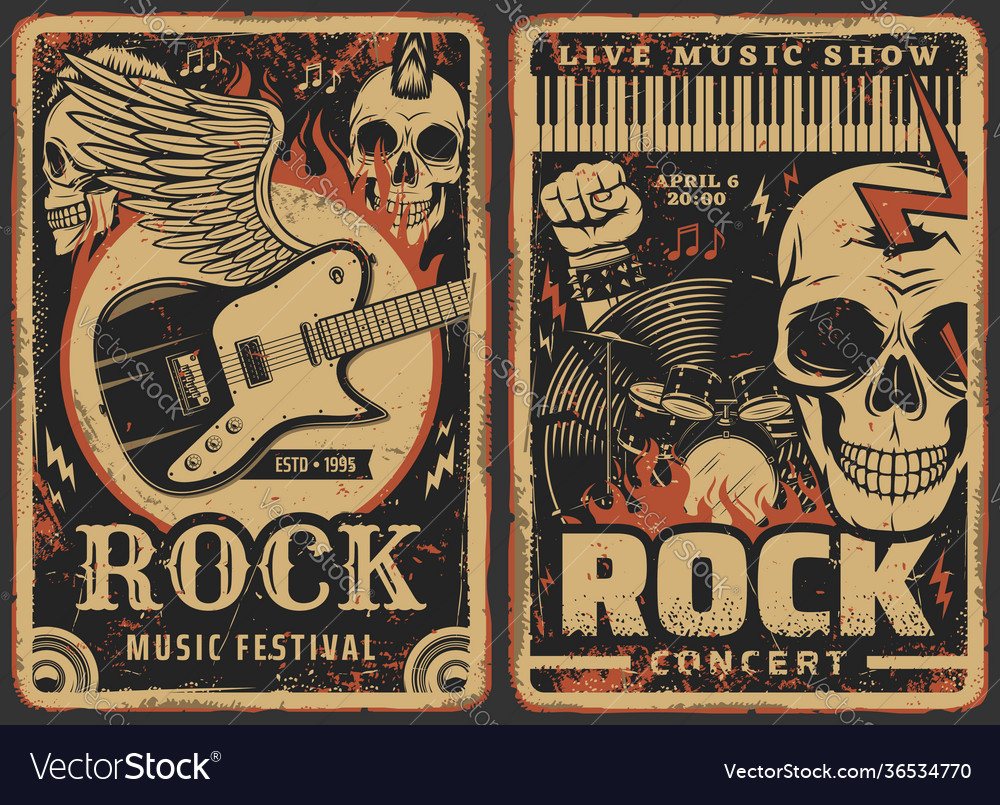 Rock music posters concert band fest live music Vector Image